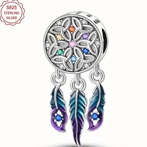 Pandora 925 Sterling Silver Dreamcatcher Charm with Multicolor Accents